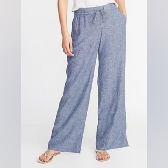 Old Navy Pants - Old Navy Linen Coastal Beach Relaxed Boho Pocket Wide Leg Pants XL